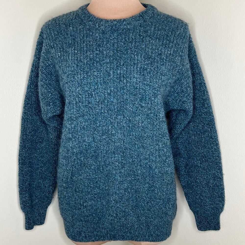 Vtg Antartex Pure Wool Sweater Small Mens Knit Jumper Crew Neck Marled 90s Blue